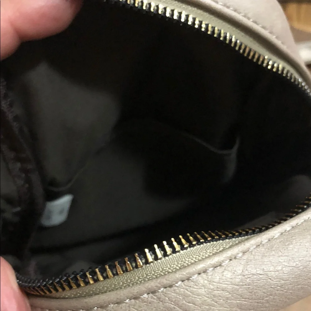 Telena Taupe Mini Slingbag with Front Flap and Gold Hardware